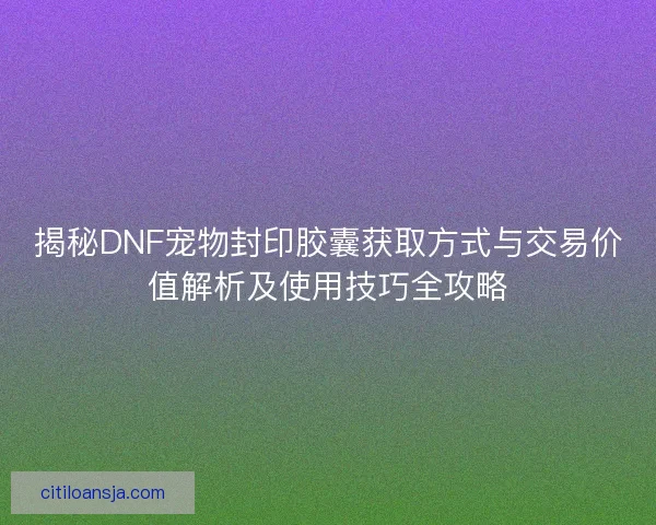 揭秘DNF宠物封印胶囊获取方式与交易价值解析及使用技巧全攻略