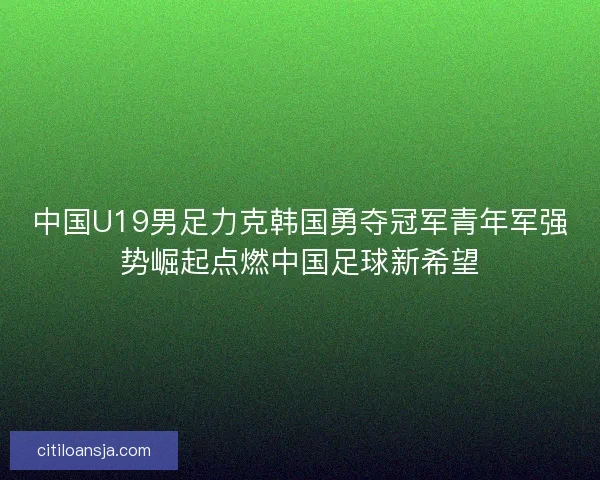 中国U19男足力克韩国勇夺冠军青年军强势崛起点燃中国足球新希望